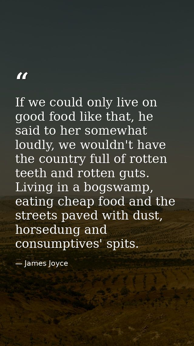 If we could only live on good food like that, he said to her somewhat loudly, we wouldn't have the country full of rotte — James Joyce