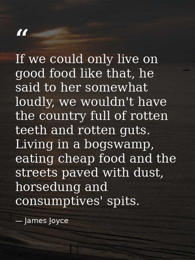If we could only live on good food like that, he said to her somewhat loudly, we wouldn't have the country full of rotte — James Joyce