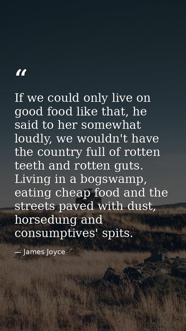 If we could only live on good food like that, he said to her somewhat loudly, we wouldn't have the country full of rotte — James Joyce
