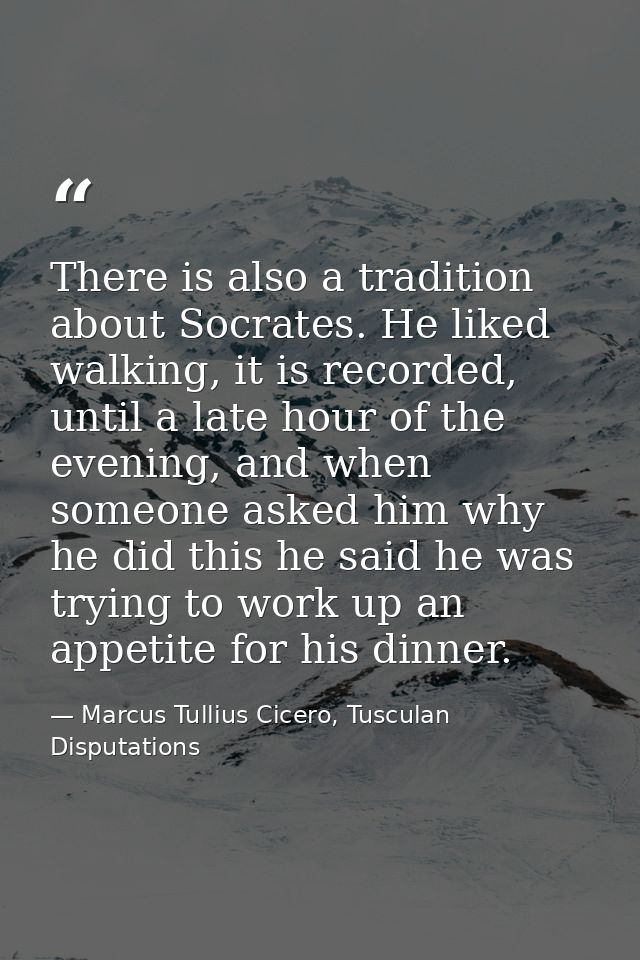 There is also a tradition about Socrates. He liked walking, it is recorded, until a late hour of the evening, and when s — Marcus Tullius Cicero, Tusculan Disputations