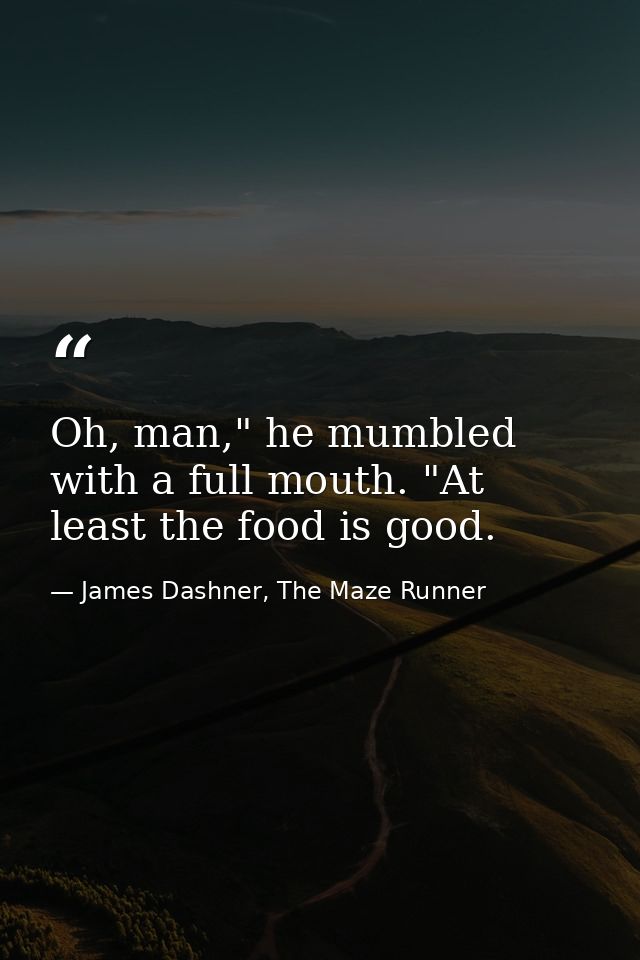 Oh, man," he mumbled with a full mouth. "At least the food is good. — James Dashner, The Maze Runner