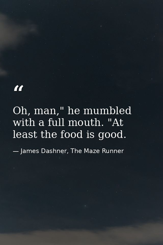 Oh, man," he mumbled with a full mouth. "At least the food is good. — James Dashner, The Maze Runner