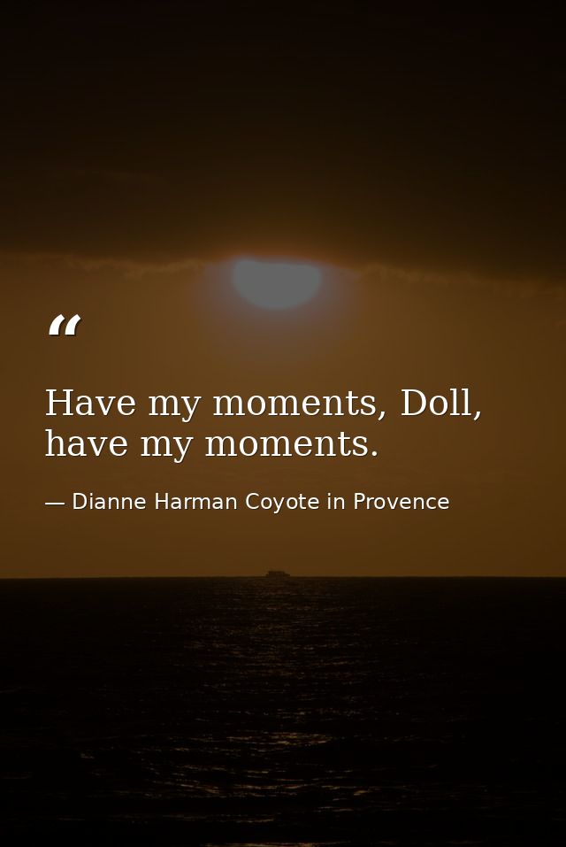 Have my moments, Doll, have my moments. — Dianne Harman Coyote in Provence
