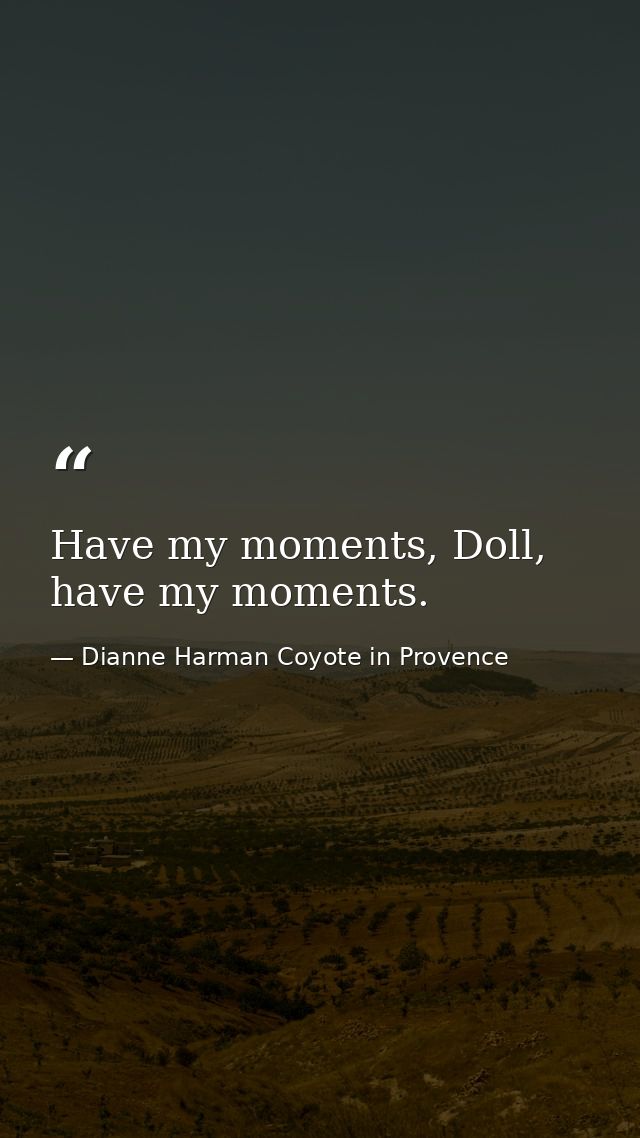 Have my moments, Doll, have my moments. — Dianne Harman Coyote in Provence