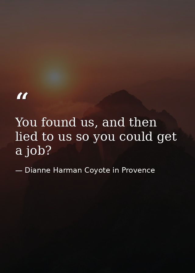 You found us, and then lied to us so you could get a job? — Dianne Harman Coyote in Provence