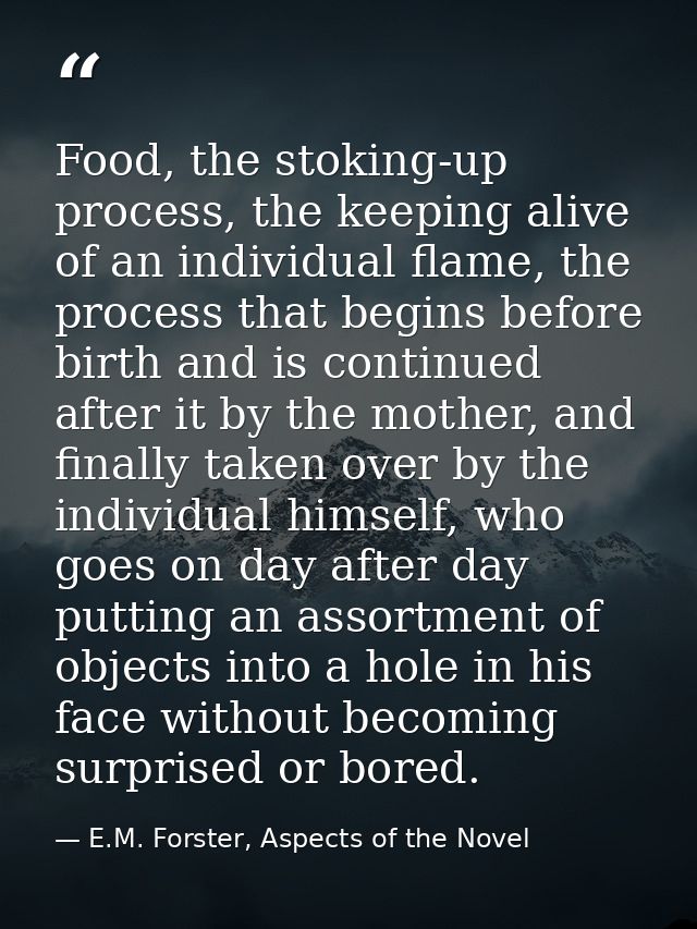 Food, the stoking-up process, the keeping alive of an individual flame, the process that begins before birth and is cont — E.M. Forster, Aspects of the Novel