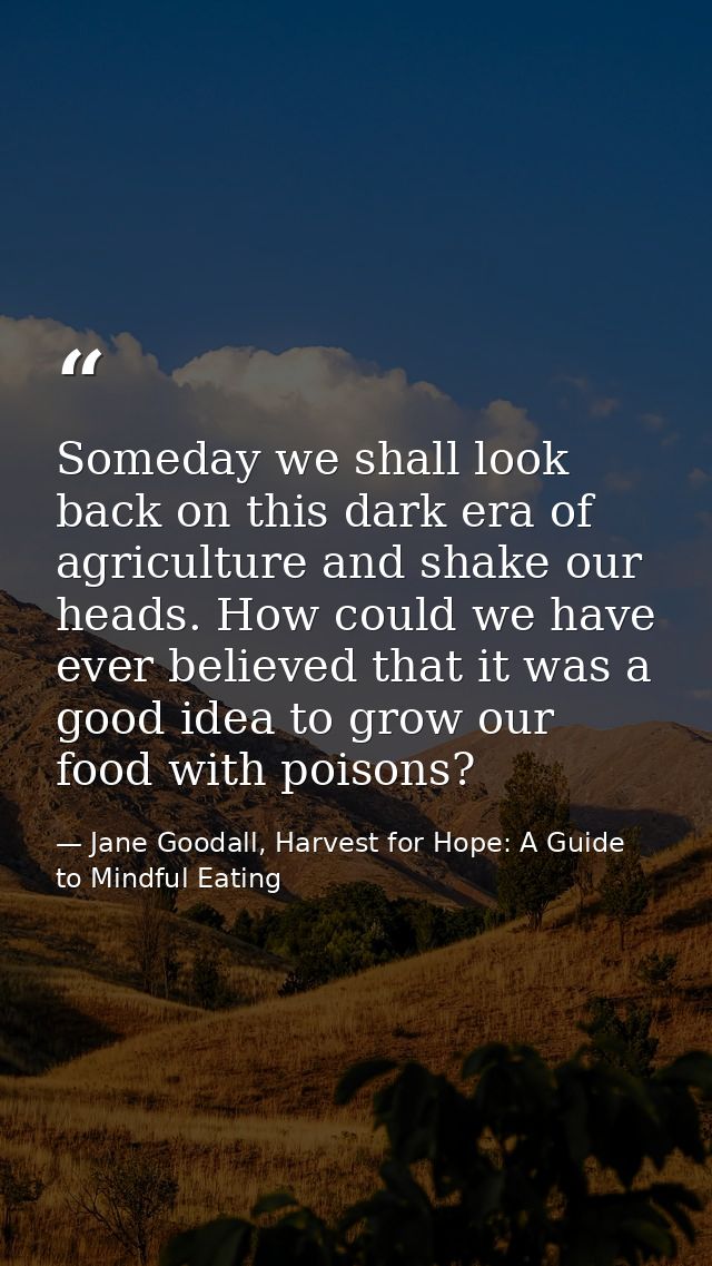 Someday we shall look back on this dark era of agriculture and shake our heads. How could we have ever believed that it  — Jane Goodall, Harvest for Hope: A Guide to Mindful Eating
