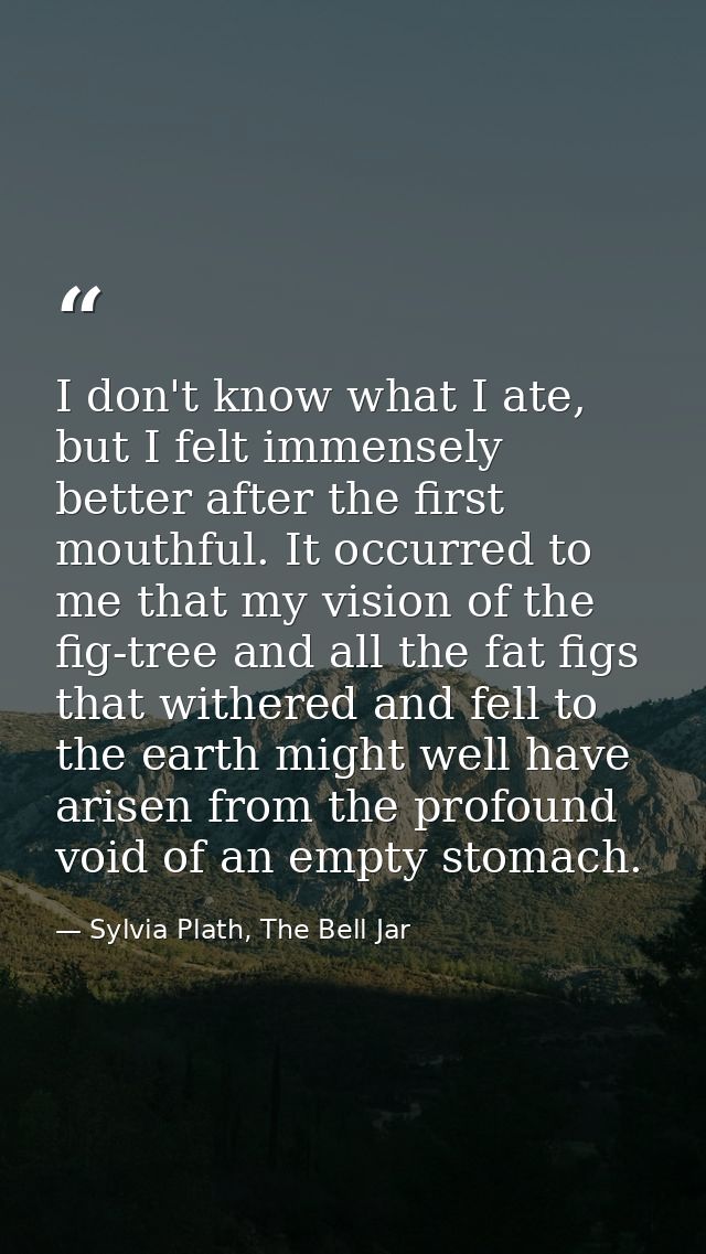 I don't know what I ate, but I felt immensely better after the first mouthful. It occurred to me that my vision of the f — Sylvia Plath, The Bell Jar