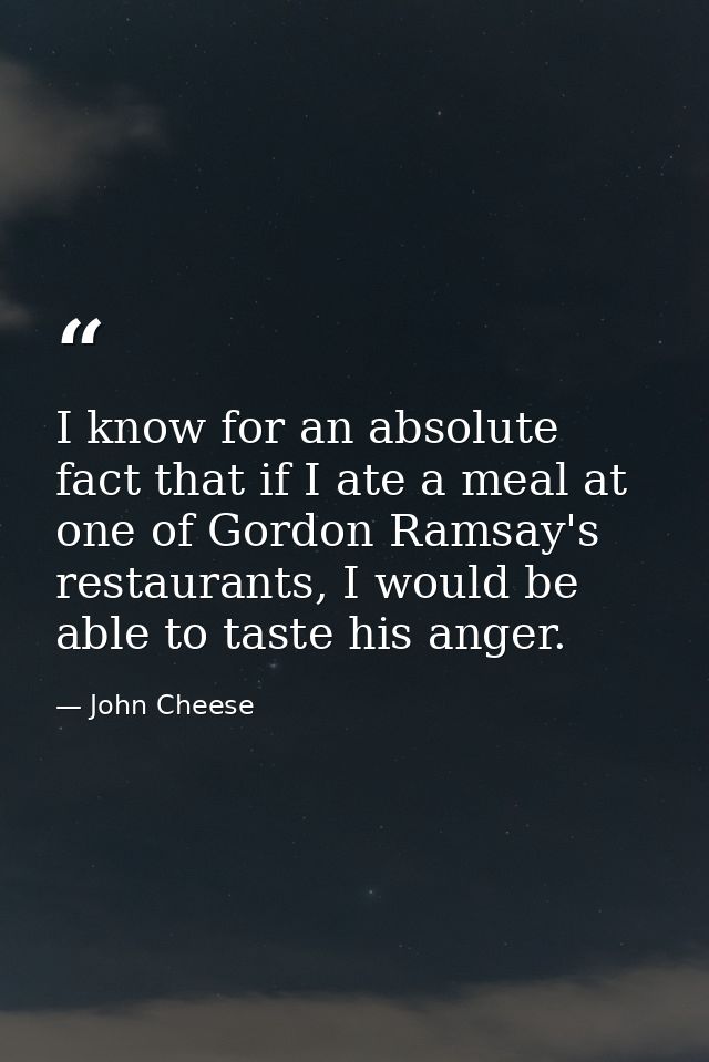 I know for an absolute fact that if I ate a meal at one of Gordon Ramsay's restaurants, I would be able to taste his ang — John Cheese