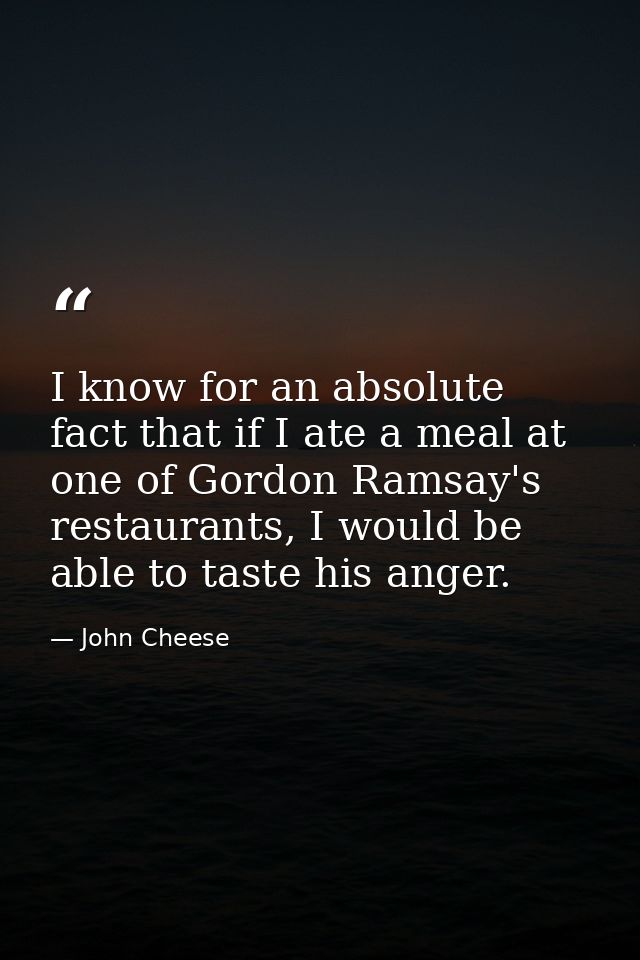 I know for an absolute fact that if I ate a meal at one of Gordon Ramsay's restaurants, I would be able to taste his ang — John Cheese
