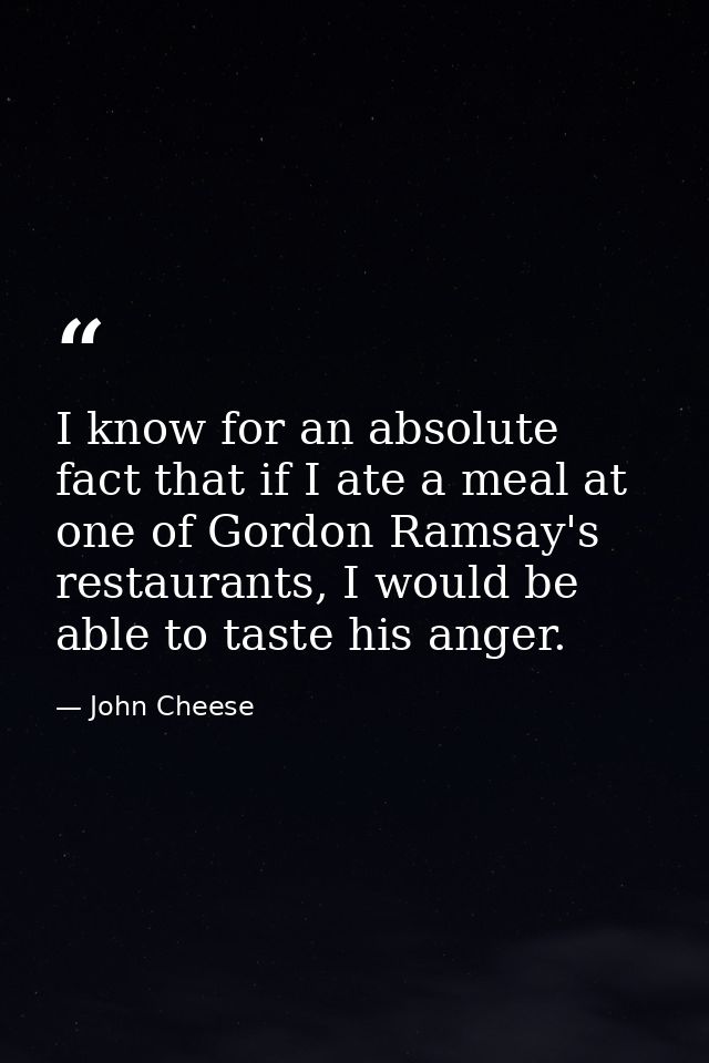 I know for an absolute fact that if I ate a meal at one of Gordon Ramsay's restaurants, I would be able to taste his ang — John Cheese