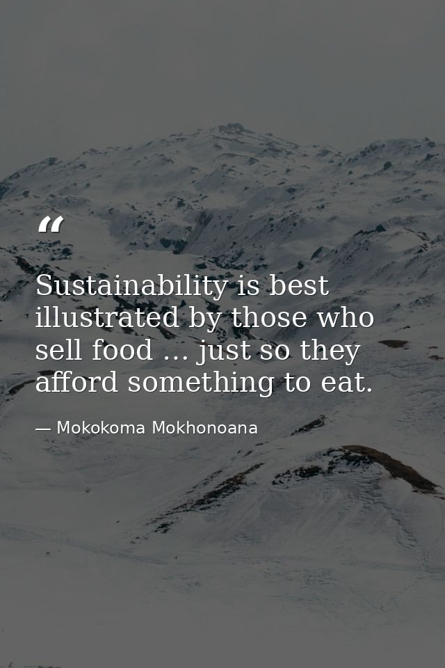 Sustainability is best illustrated by those who sell food … just so they afford something to eat. — Mokokoma Mokhonoana