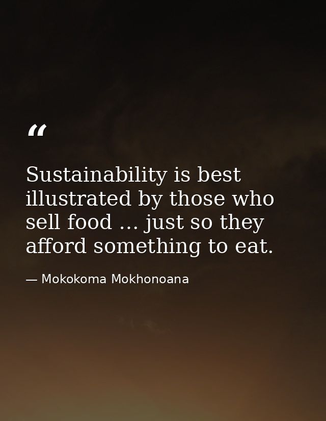 Sustainability is best illustrated by those who sell food … just so they afford something to eat. — Mokokoma Mokhonoana