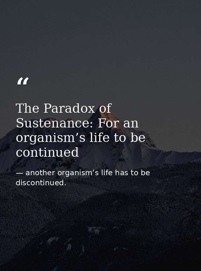 The Paradox of Sustenance: For an organism’s life to be continued — another organism’s life has to be discontinued.