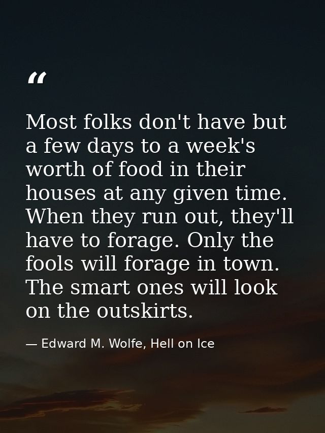 Most folks don't have but a few days to a week's worth of food in their houses at any given time. When they run out, the — Edward M. Wolfe, Hell on Ice