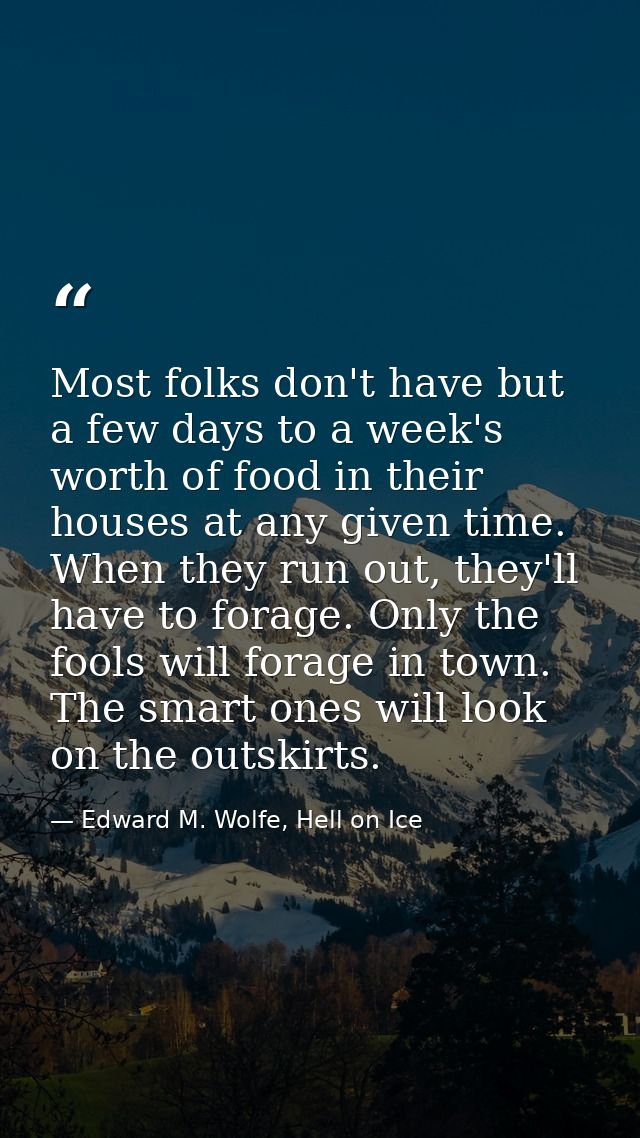 Most folks don't have but a few days to a week's worth of food in their houses at any given time. When they run out, the — Edward M. Wolfe, Hell on Ice