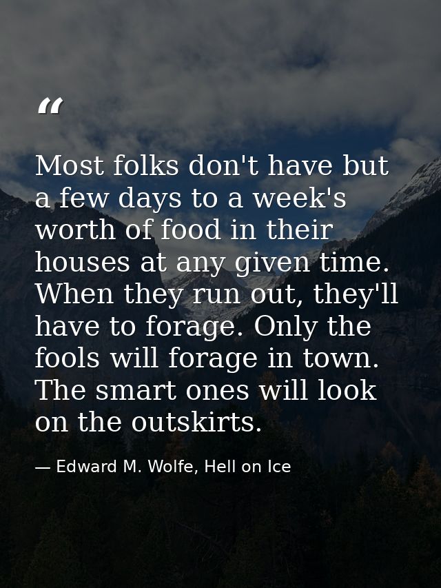 Most folks don't have but a few days to a week's worth of food in their houses at any given time. When they run out, the — Edward M. Wolfe, Hell on Ice