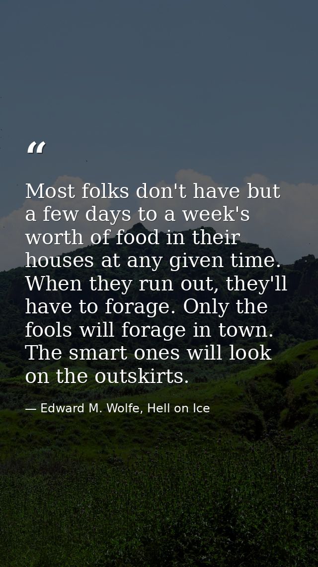 Most folks don't have but a few days to a week's worth of food in their houses at any given time. When they run out, the — Edward M. Wolfe, Hell on Ice