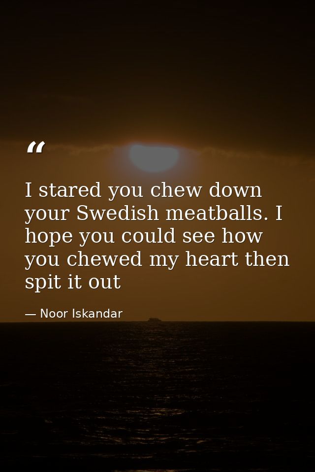 I stared you chew down your Swedish meatballs. I hope you could see how you chewed my heart then spit it out — Noor Iskandar