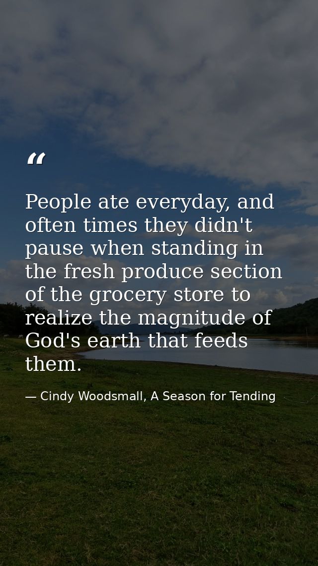 People ate everyday, and often times they didn't pause when standing in the fresh produce section of the grocery store t — Cindy Woodsmall, A Season for Tending
