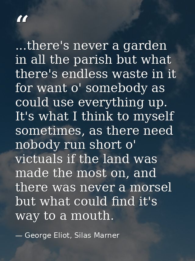 ...there's never a garden in all the parish but what there's endless waste in it for want o' somebody as could use every — George Eliot, Silas Marner