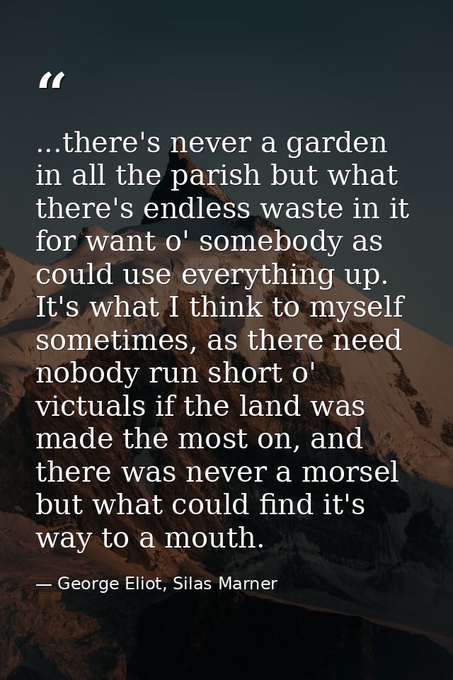 ...there's never a garden in all the parish but what there's endless waste in it for want o' somebody as could use every — George Eliot, Silas Marner