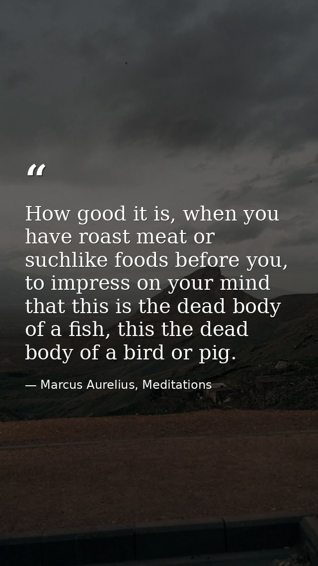 How good it is, when you have roast meat or suchlike foods before you, to impress on your mind that this is the dead bod — Marcus Aurelius, Meditations