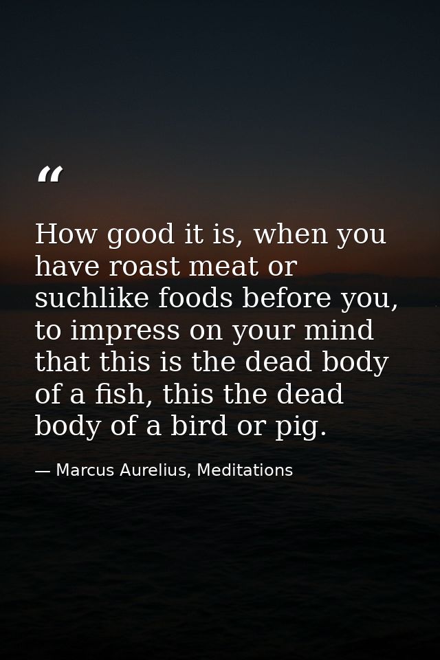 How good it is, when you have roast meat or suchlike foods before you, to impress on your mind that this is the dead bod — Marcus Aurelius, Meditations