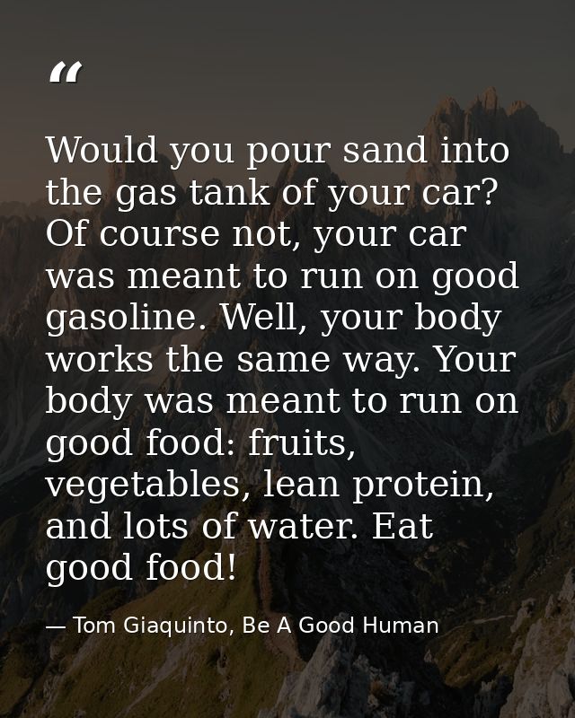 Would you pour sand into the gas tank of your car? Of course not, your car was meant to run on good gasoline. Well, your — Tom Giaquinto, Be A Good Human