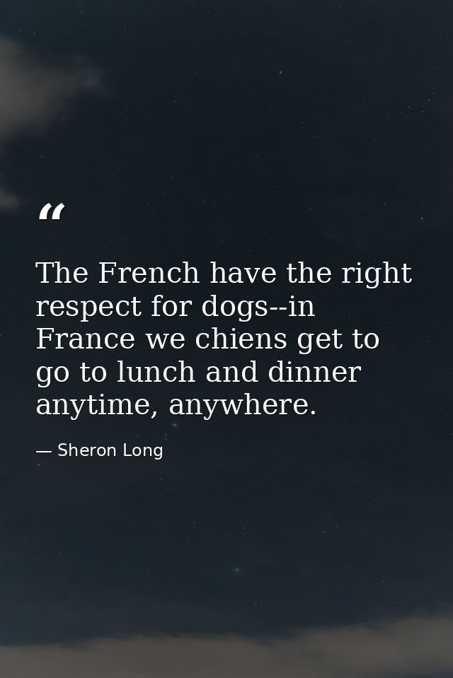 The French have the right respect for dogs--in France we chiens get to go to lunch and dinner anytime, anywhere. — Sheron Long