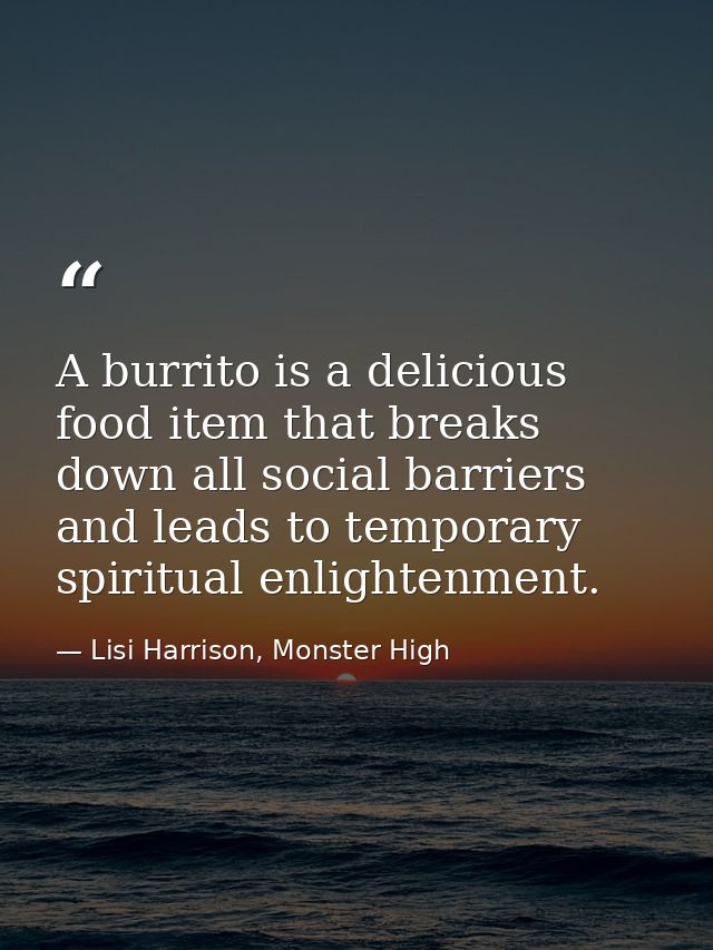 A burrito is a delicious food item that breaks down all social barriers and leads to temporary spiritual enlightenment. — Lisi Harrison, Monster High