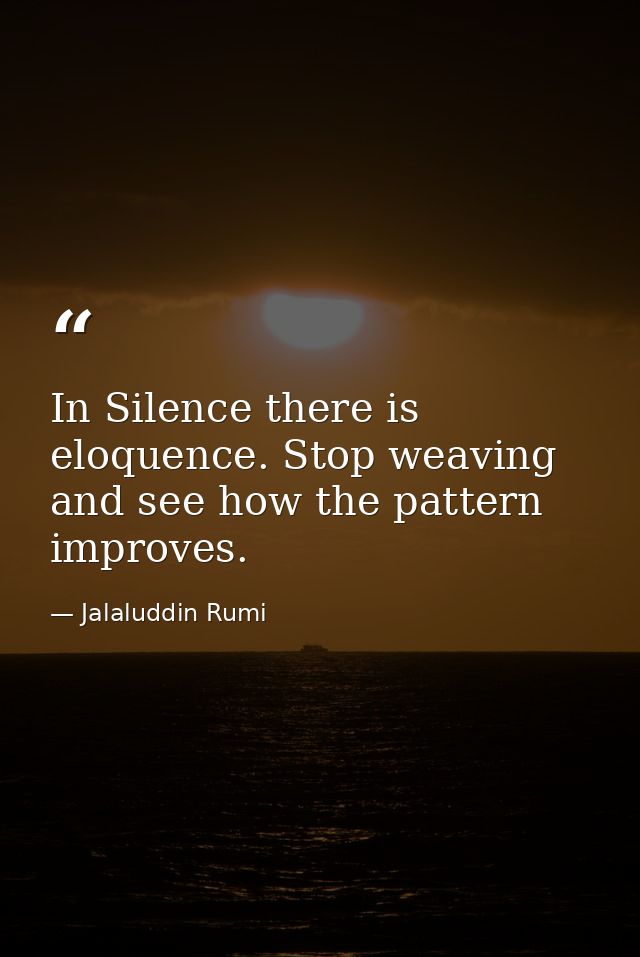 In Silence there is eloquence. Stop weaving and see how the pattern improves. — Jalaluddin Rumi
