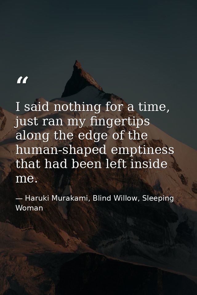 I said nothing for a time, just ran my fingertips along the edge of the human-shaped emptiness that had been left inside — Haruki Murakami, Blind Willow, Sleeping Woman