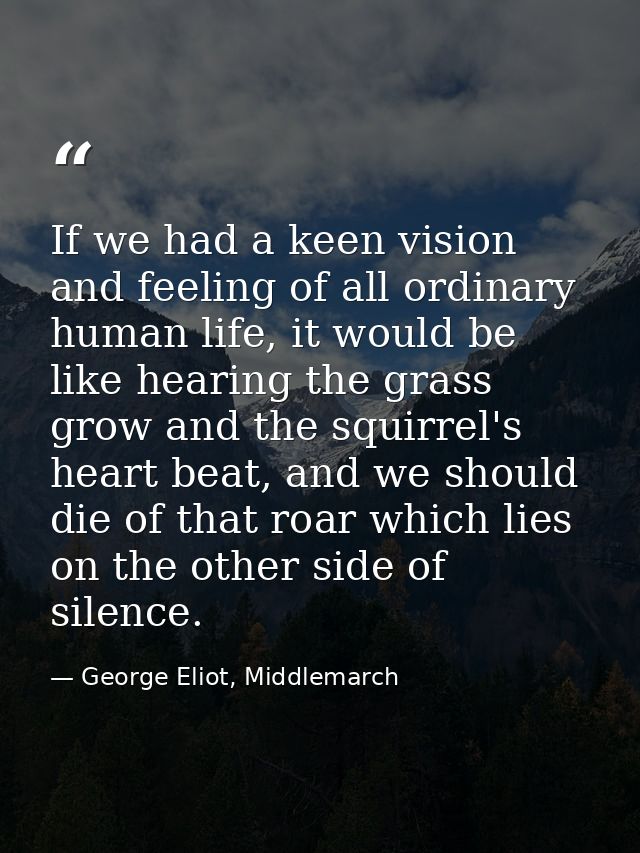 If we had a keen vision and feeling of all ordinary human life, it would be like hearing the grass grow and the squirrel — George Eliot, Middlemarch