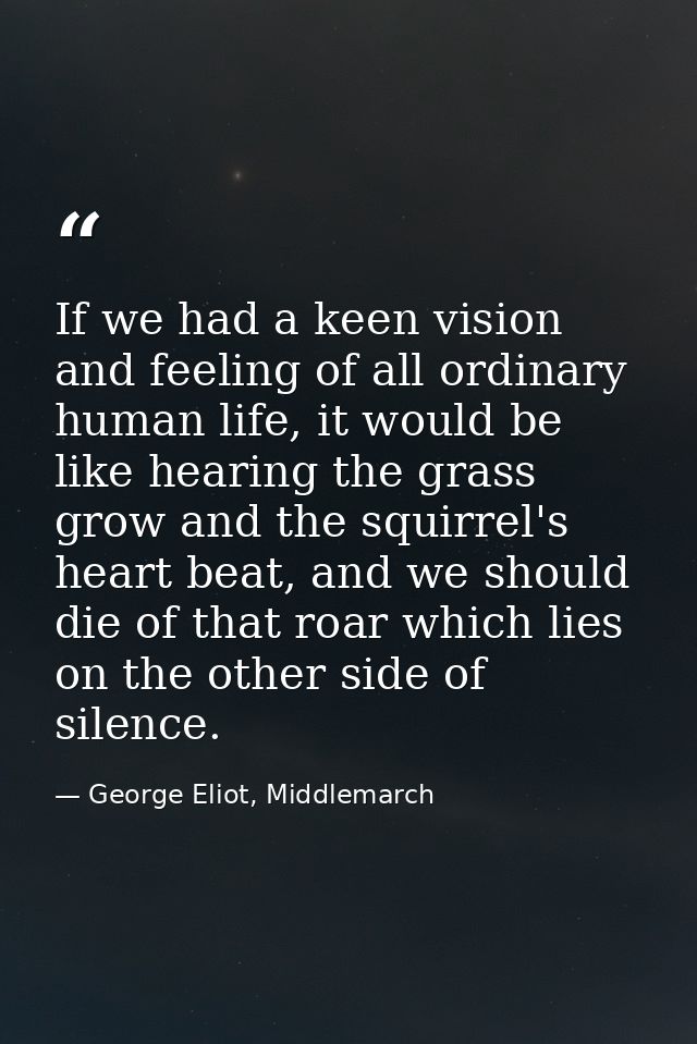If we had a keen vision and feeling of all ordinary human life, it would be like hearing the grass grow and the squirrel — George Eliot, Middlemarch