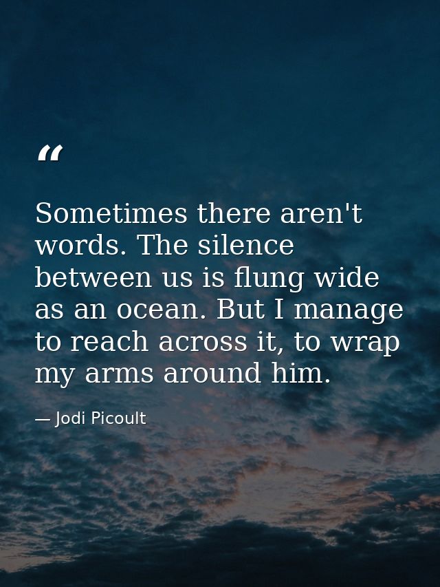 Sometimes there aren't words. The silence between us is flung wide as an ocean. But I manage to reach across it, to wrap — Jodi Picoult
