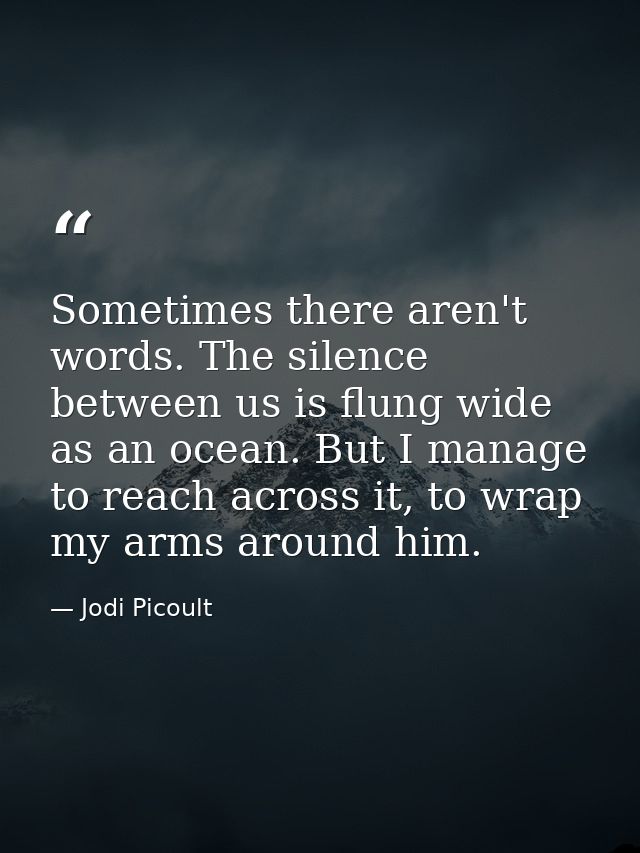 Sometimes there aren't words. The silence between us is flung wide as an ocean. But I manage to reach across it, to wrap — Jodi Picoult