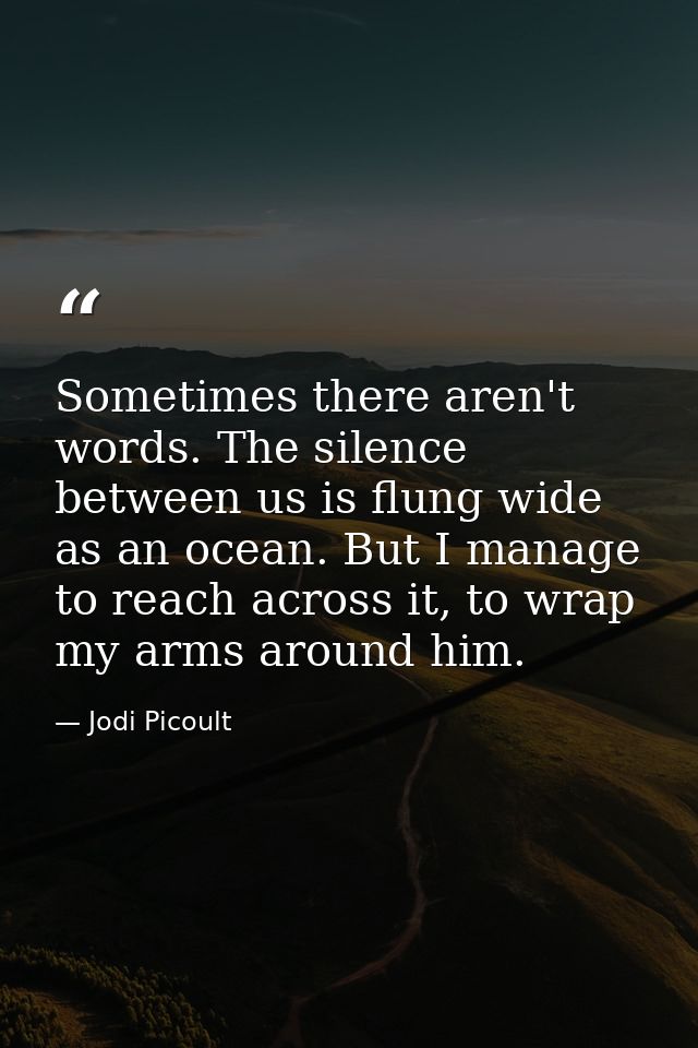 Sometimes there aren't words. The silence between us is flung wide as an ocean. But I manage to reach across it, to wrap — Jodi Picoult