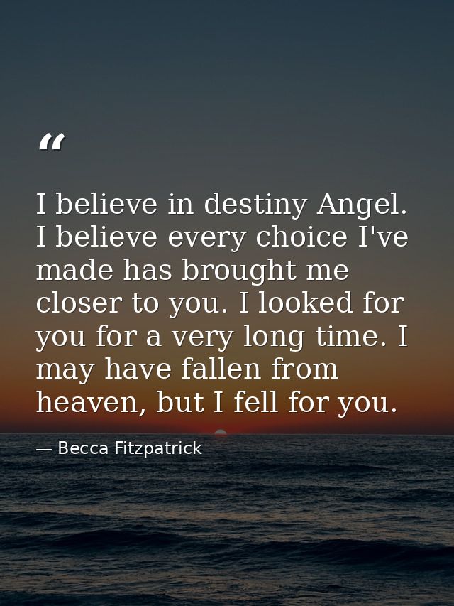 I believe in destiny Angel. I believe every choice I've made has brought me closer to you. I looked for you for a very l — Becca Fitzpatrick