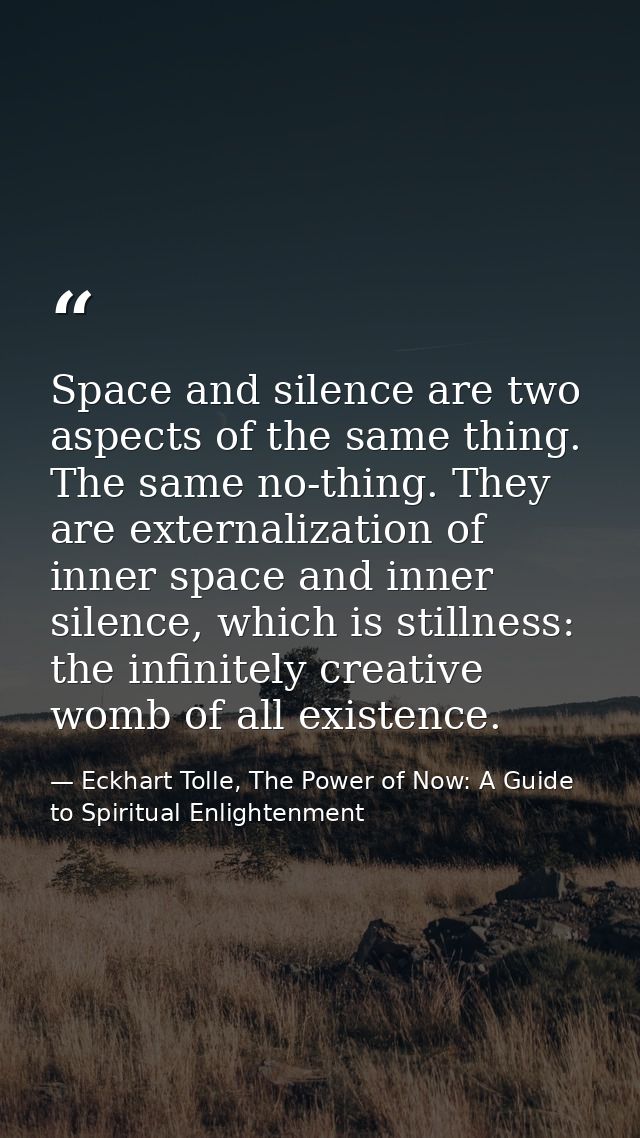 Space and silence are two aspects of the same thing. The same no-thing. They are externalization of inner space and inne — Eckhart Tolle, The Power of Now: A Guide to Spiritual Enlightenment