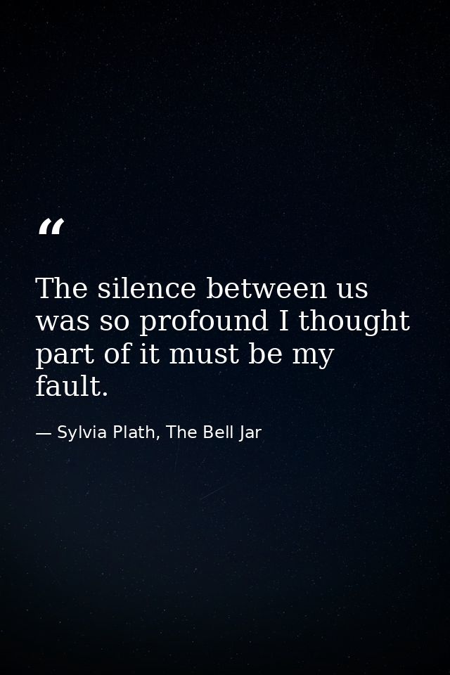 The silence between us was so profound I thought part of it must be my fault. — Sylvia Plath, The Bell Jar