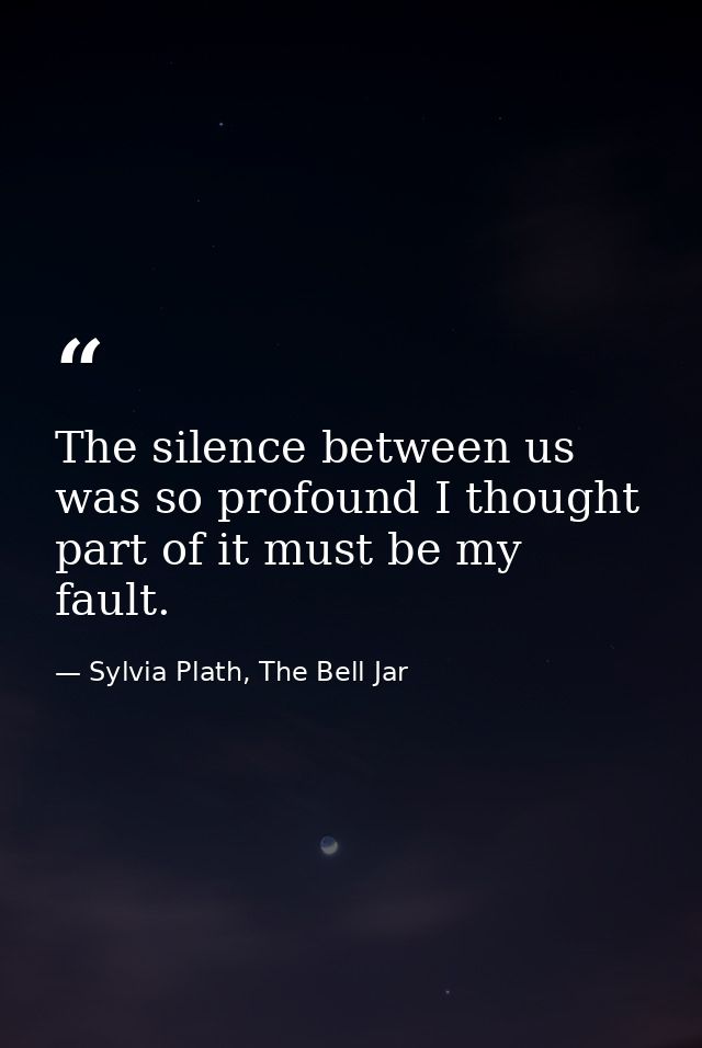The silence between us was so profound I thought part of it must be my fault. — Sylvia Plath, The Bell Jar