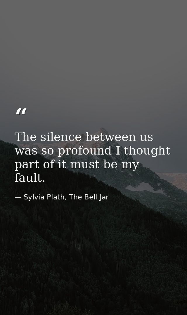 The silence between us was so profound I thought part of it must be my fault. — Sylvia Plath, The Bell Jar