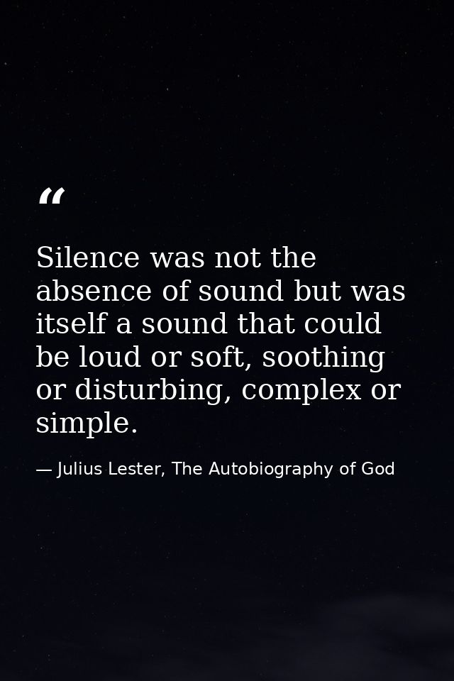 Silence was not the absence of sound but was itself a sound that could be loud or soft, soothing or disturbing, complex  — Julius Lester, The Autobiography of God