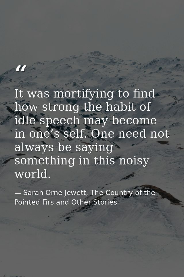It was mortifying to find how strong the habit of idle speech may become in one’s self. One need not always be saying so — Sarah Orne Jewett, The Country of the Pointed Firs and Other Stories