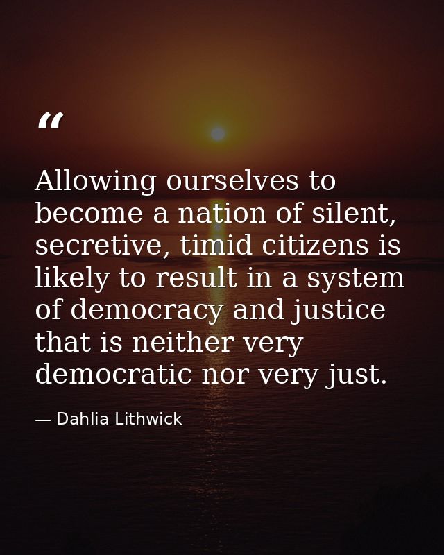 Allowing ourselves to become a nation of silent, secretive, timid citizens is likely to result in a system of democracy  — Dahlia Lithwick