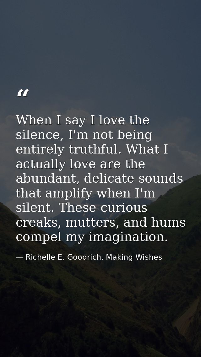 When I say I love the silence, I'm not being entirely truthful. What I actually love are the abundant, delicate sounds t — Richelle E. Goodrich, Making Wishes