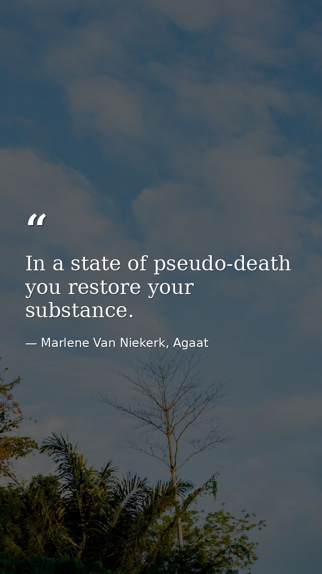 In a state of pseudo-death you restore your substance. — Marlene Van Niekerk, Agaat
