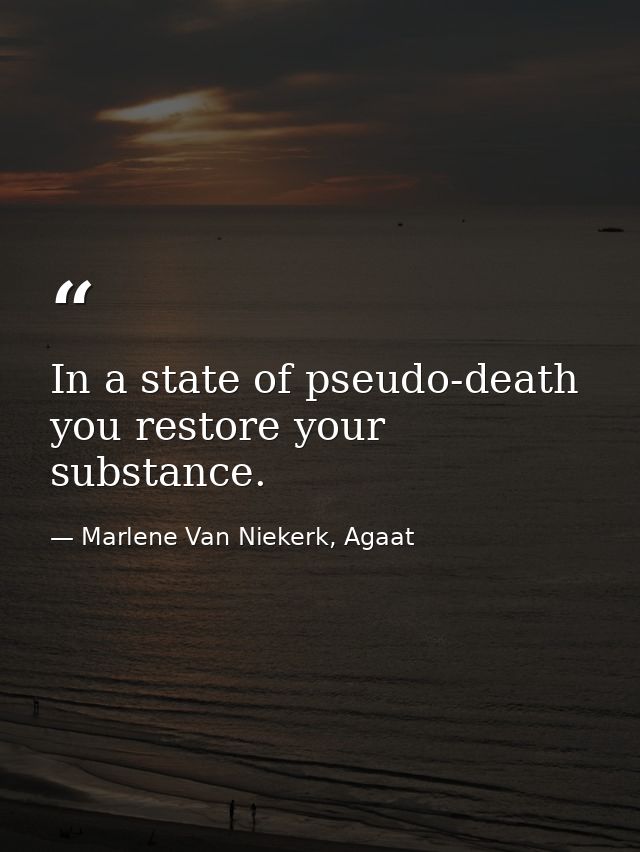 In a state of pseudo-death you restore your substance. — Marlene Van Niekerk, Agaat