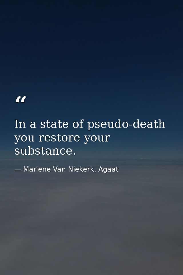 In a state of pseudo-death you restore your substance. — Marlene Van Niekerk, Agaat